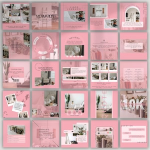 Pink Instagram Templates Canva, Social Media Branding Kit, Girl Boss Beauty Business Facebook Pinterest image 1