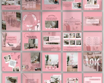 Pinke Instagram-Vorlagen von Canva, Social-Media-Branding-Kit, Girlboss-Beauty-Business, Facebook, Pinterest