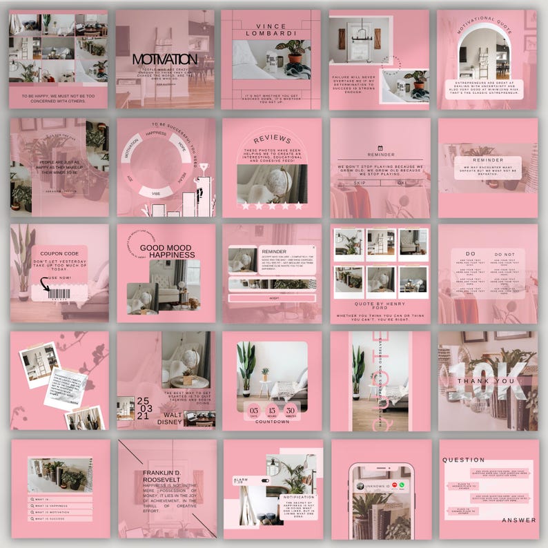 Pink Instagram Templates Canva, Social Media Branding Kit, Girl Boss Beauty Business Facebook Pinterest image 1
