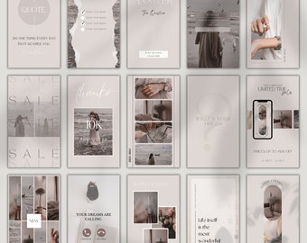 Social Media Manager 1000 Beige Minimalist Instagram Templates: Canva Social Media Kit