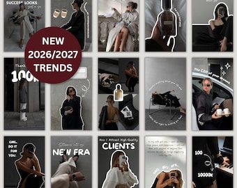 Dark Luxury Canva Instagram Templates, Monochromatic Social Media Branding Kit
