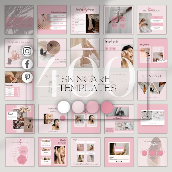 Skincare Social Media Templates| Canva Skin Care| Pink Canva Post Story Template| Beauty Instagram| Salon Instagram| Esthetician Branding