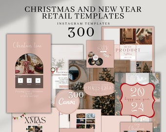 Pink Christmas Instagram Templates for Retail | New Year Canva Template | Social Media Holiday Sale Shopping | Instagram Winter Template