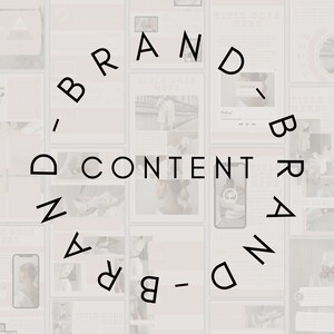 May include: A collage of images with the words "BRAND-CONTENT-BRAND" in a circle around the center of the image. The text is in black and the background is a light pink.