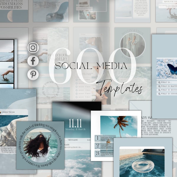 Summer Blue Instagram Posts Template| Sky Blue Social Media Post and Story| Luxury Blogger Branding Kit| Sea Ocean Canva Templates Instagram