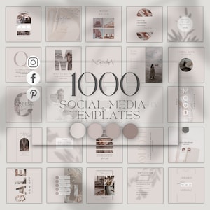 1000 Beige Minimalist Instagram Templates: Canva Social Media Kit