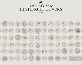 90 Minimalist Instagram Highlight Covers: Neutral Boho Icons (Canva)
