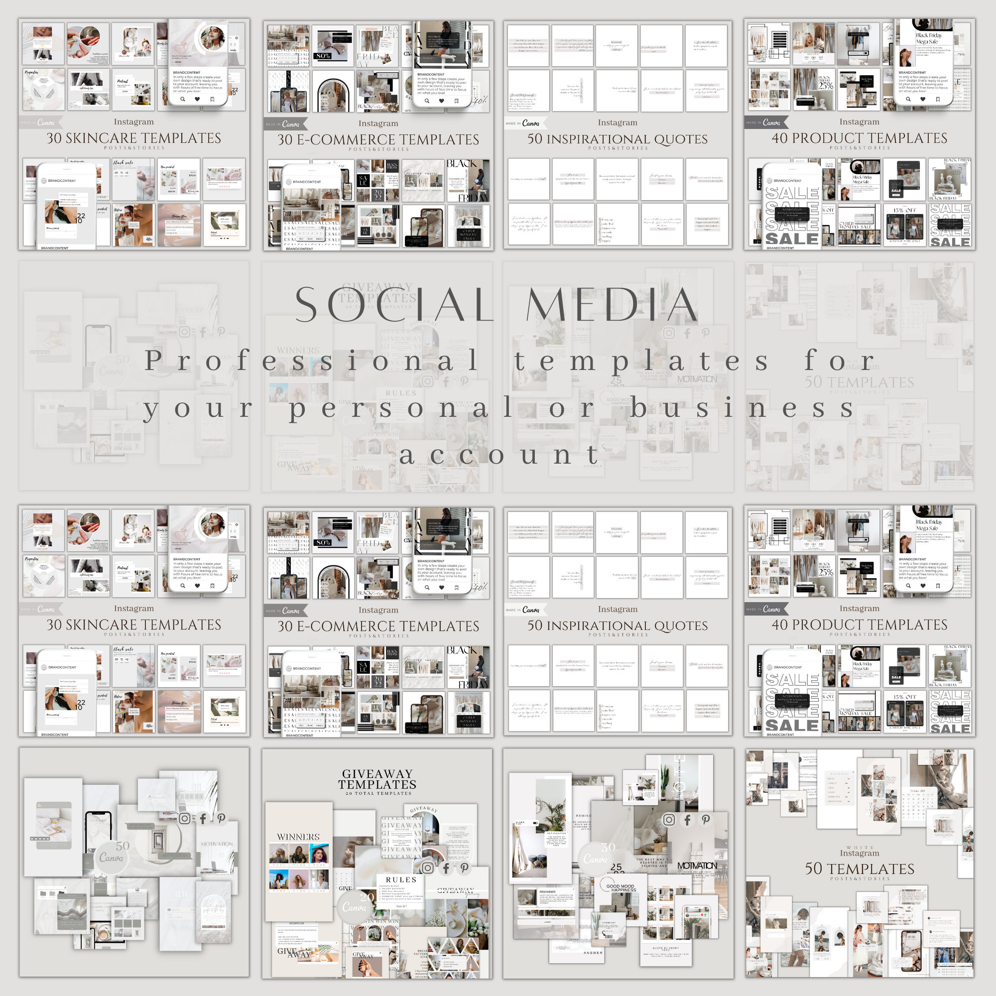 300 Social Media Branding Templates White Instagram Mega Etsy
