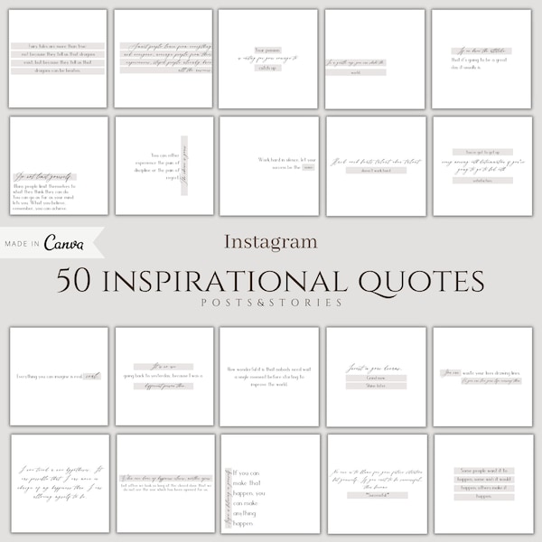 50 Instagram Quote Template| Inspirational Quote Post Template| Motivational Social Media Quotes| Quote Templates Canva| Influencer Quotes