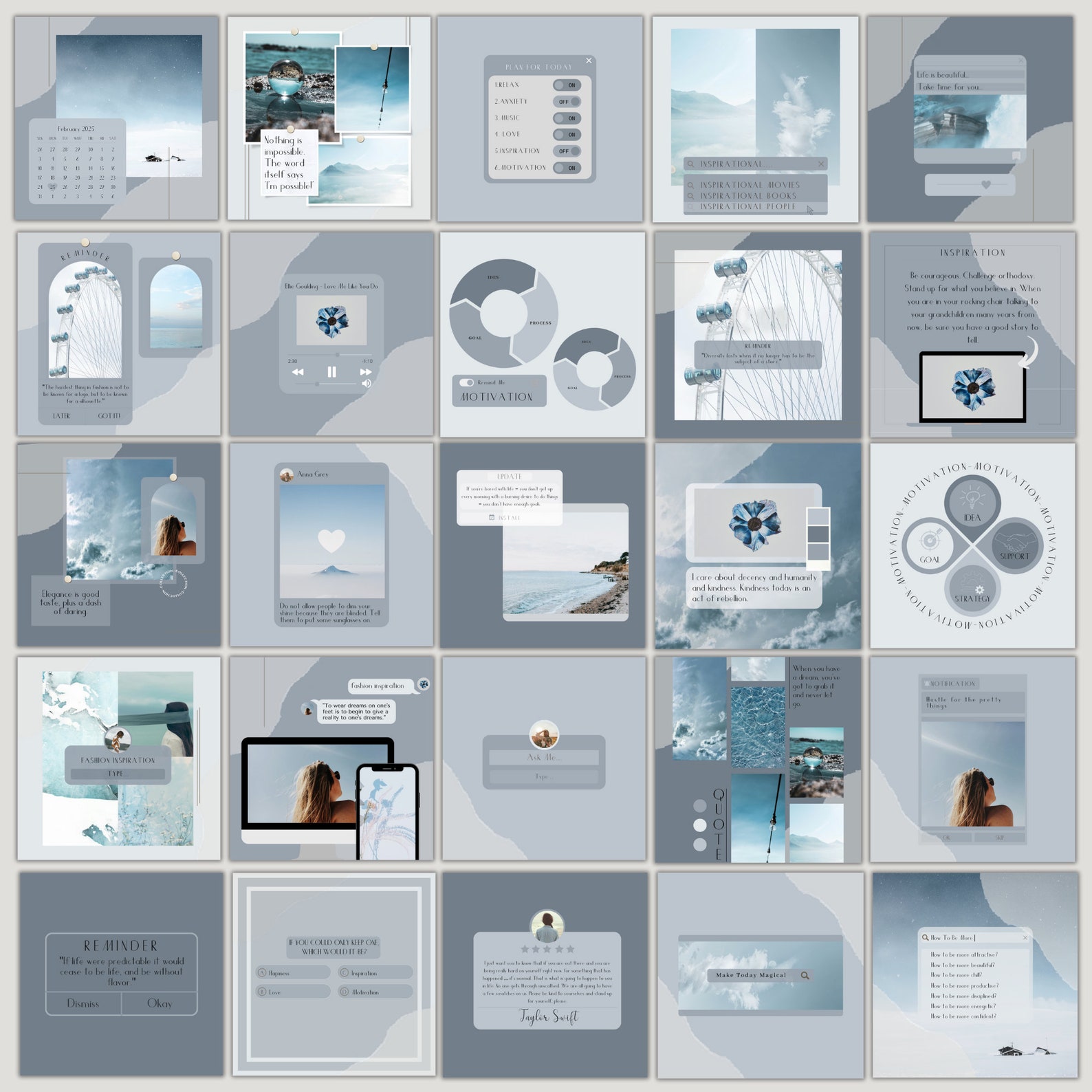 Blue Social Media Canva Templates: Instagram Post & Story Bundle - Etsy