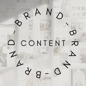 Pu&ograve; includere: Un design grafico in bianco e nero con le parole "Brand Content Brand" in un cerchio. Il design &egrave; circondato da una griglia di pagine bianche con testo e immagini.