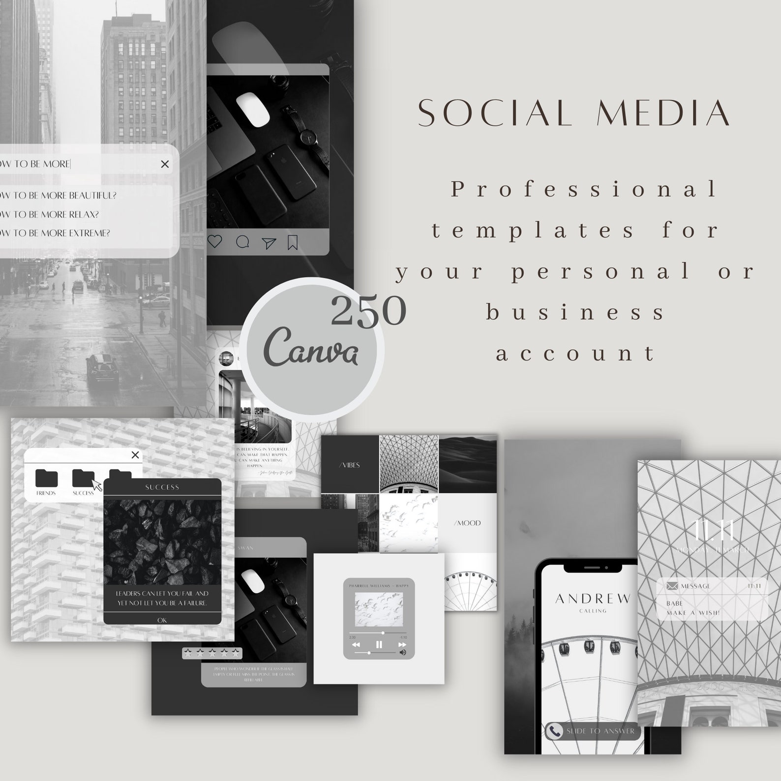 Black Social Media Branding Kit: Canva Instagram & Facebook Templates ...