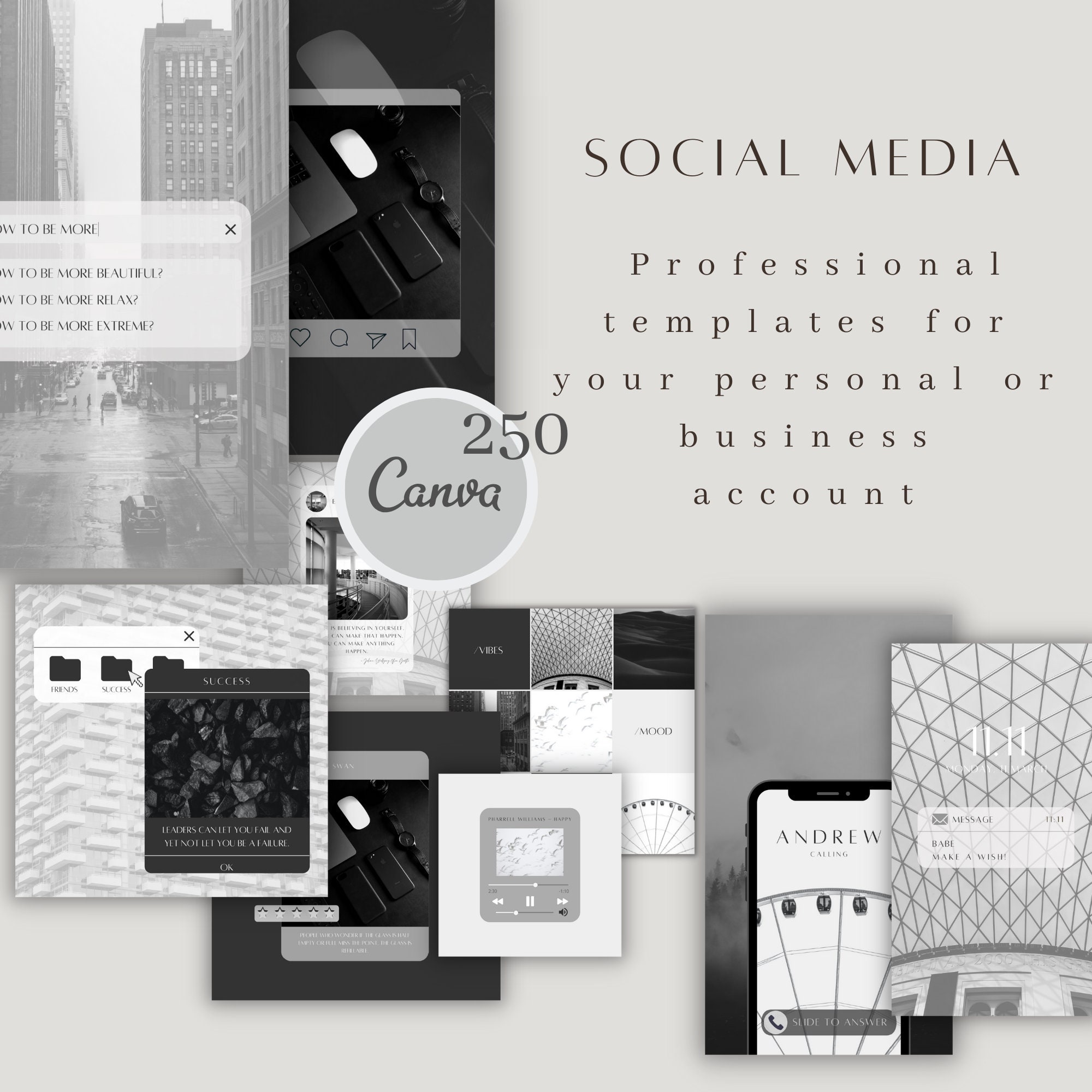 Black Social Media Branding Kit: Canva Instagram & Facebook Templates ...