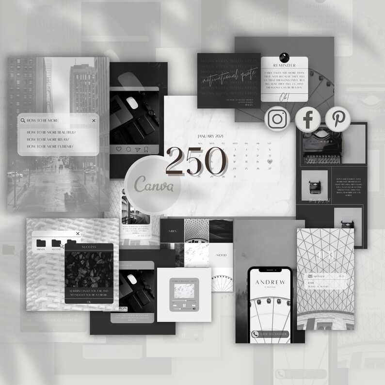 Black Social Media Branding Kit: Canva Instagram & Facebook Templates ...