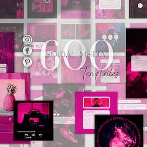 May include: A collage of pink and black social media templates with text overlays. The templates feature various designs, including quotes, calendars, and images. The text includes phrases like "big results", "goal", "quote", and "reminder".