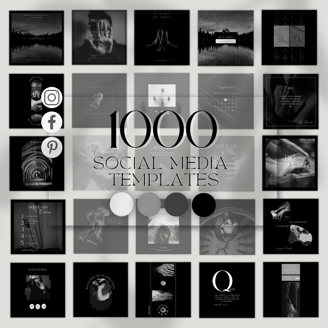 Black Minimalist Social Media Canva Templates (CANVA) - Etsy
