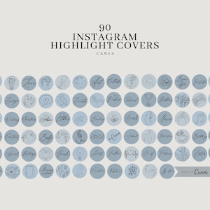 Portadas azules para historias destacadas de Instagram: Iconos de arte lineal (Canva)
