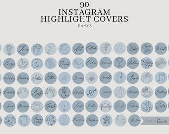 Blue Instagram Highlight Covers: Line Art Icons (Canva)