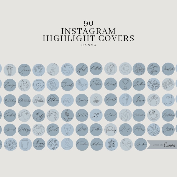 90 Blue Instagram Highlights| Canva Highlights for Instagram| Instagram Story Covers| Highlight Covers | Text Icon Highlights| Line Art Icon