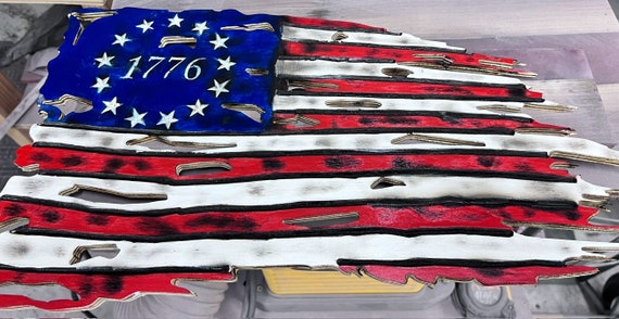 Distressed 1776 USA Wooden Flag