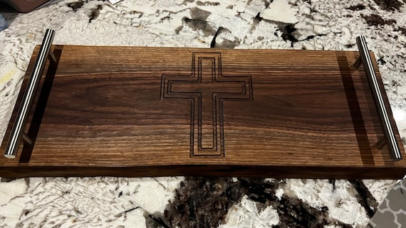 Hand made custom Black Walnut Cross carving tray.