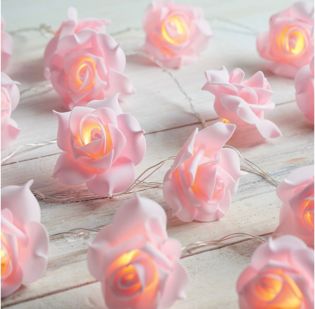 Rose String Lights Battery Operated Pink Etsy