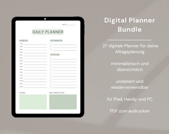 Digital planner Bundle - Tagesplaner, Wochenplaner, Monatsplaner, Druckbarer Planer, sofortiger Download, A4/A5/Letter/Half Size - grün