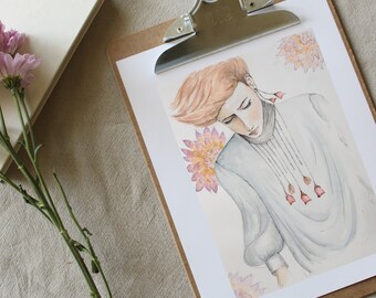 Ritratto femminile Japandi, stampa d'arte Giclée, arredamento Zen scandinavo