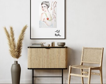 Stampa acquerello di Geisha giapponese, ritratto asiatico minimalista, download digitale