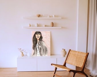 Download digitale di ritratto femminile, acquerello nautico, decorazione murale femminile, illustrazione di vibrazioni positive