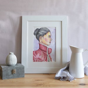 Romantic Aesthetic Room Decor, Original Giclee Art Prints, Elegant Woman In Vintage Dress Print, Shades of pink Original Watercolor Painting