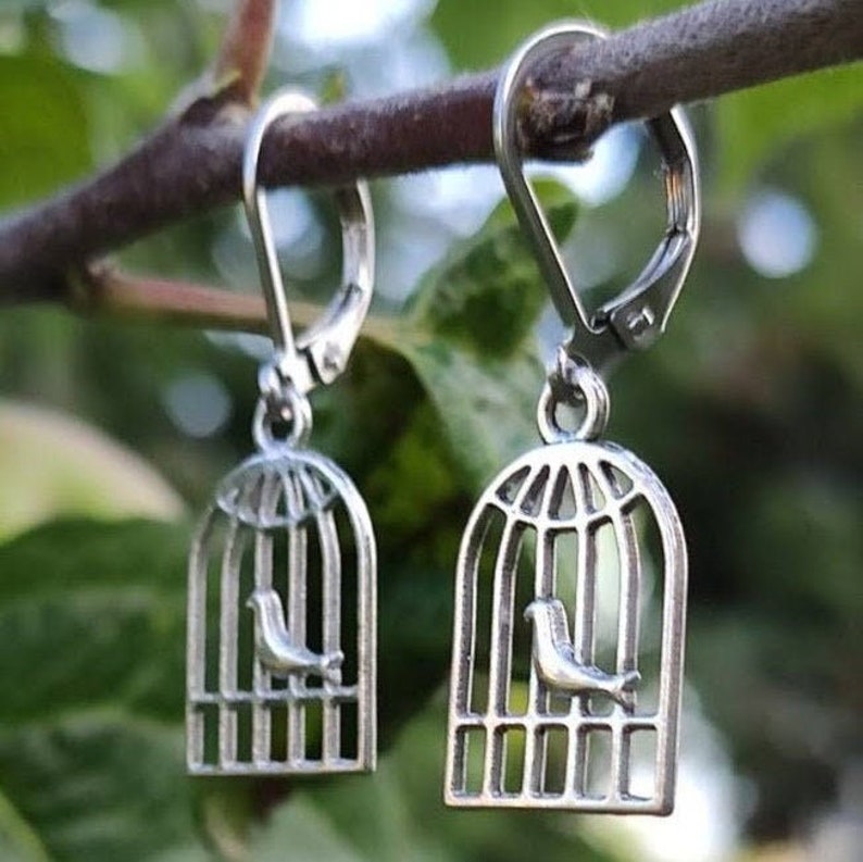 Silver Bird Cage Earrings Etsy
