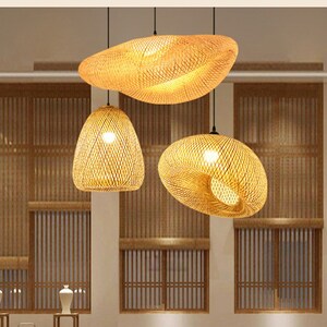 Bamboo Pendant Lights, Bamboo Lampshade, Rattan Ceiling Lamp, Rattan Pendant Lights, Wicker Light Fixtures, Rattan Chandelier, Bamboo Lamp