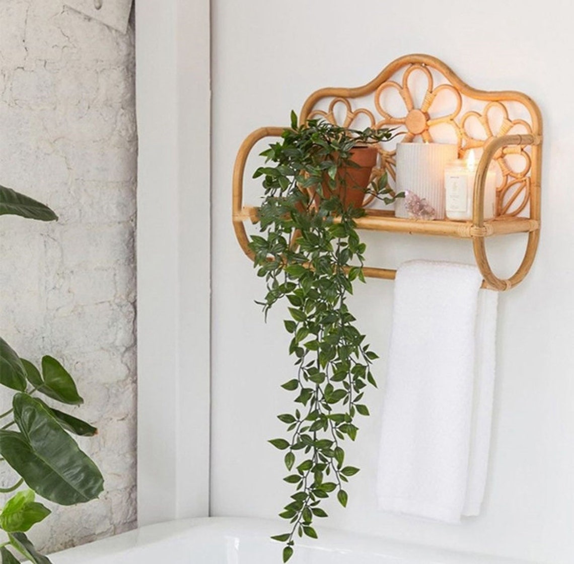 Rattan Wall Shelf Flowershaped Decor Storage Rack for Etsy