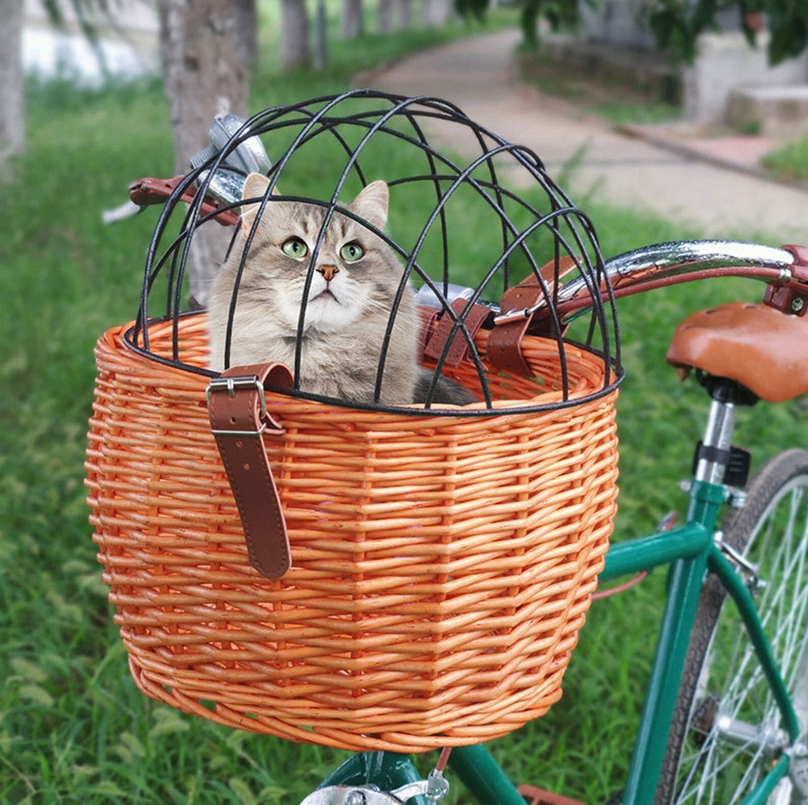 Pet Bicycle Front Handlebars Basket, Bike Basket, Rattan Bicycle Baskets,  Bicycle Pet Basket, Wicker Front Handlebar Bicycle Basket 