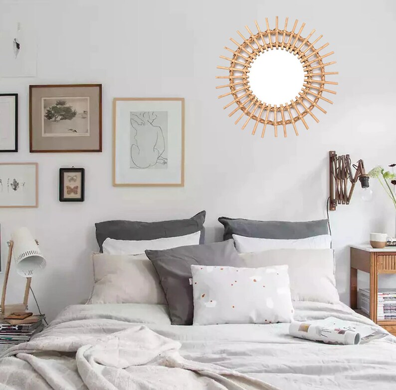 Rattan Mirror Sun Rattan Mirror Wall Decor Mirror Etsy