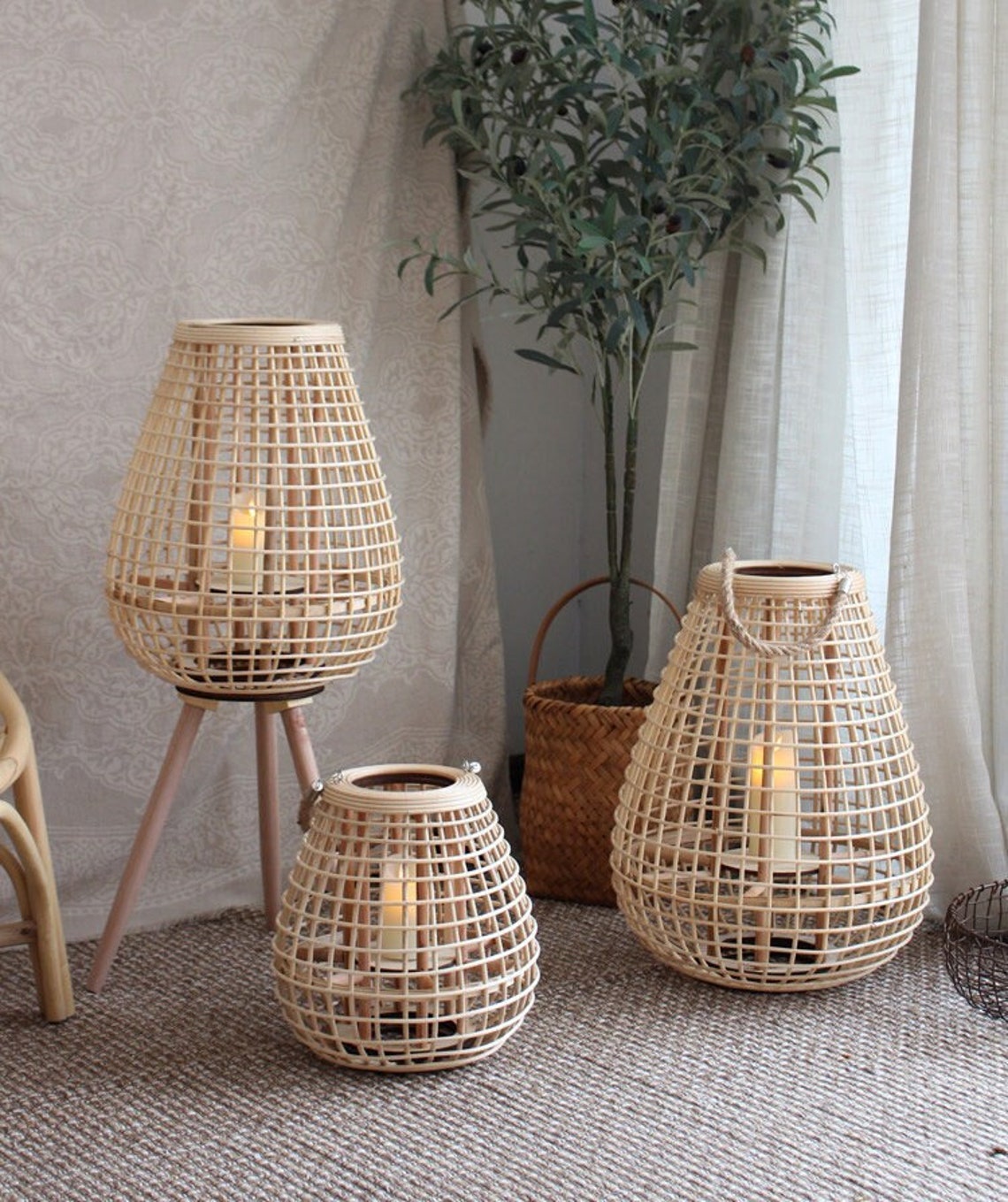 Rattan Candlestick Holder Candle Holder Lantern Rattan Floor Etsy