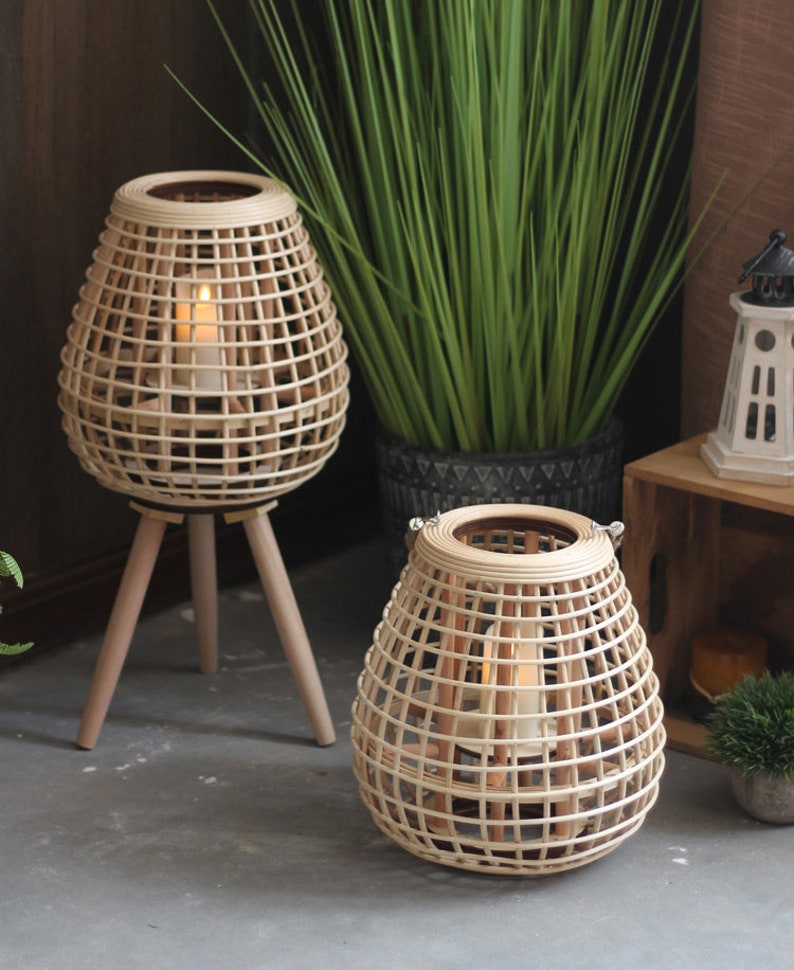 Rattan Candlestick Holder Candle Holder Lantern Rattan Floor Etsy