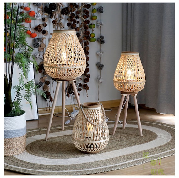 Rattan Floor Lamp Bamboo Floor Lamp Floor Lantern Wicker - Etsy