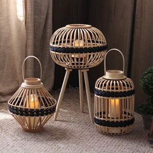 Bamboo Floor Lamp, Rattan Floor Lamp, Wicker Floor Lamp, Modern Candle Holders, Japanese Style Candle Holders, Floor Lantern, Rattan Lantern