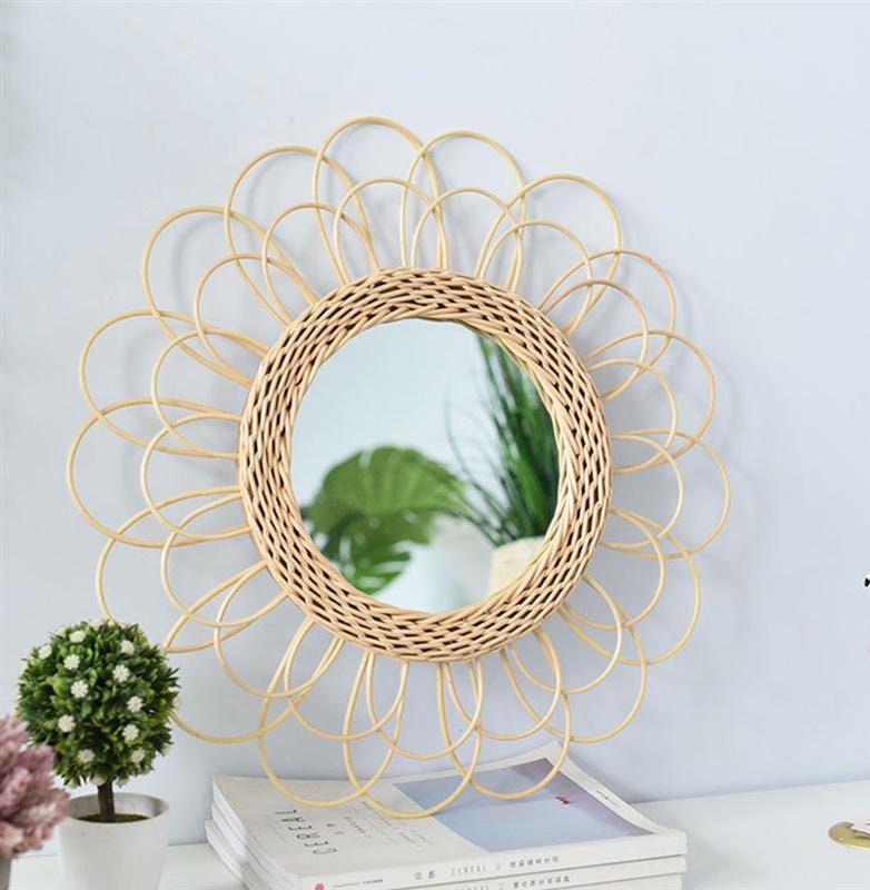 Retro Round Mirrors Household Decorative Frame Bathroom Living Room Porch  Wall Hanging Bathroom Decorative Mirrors Sunflower New