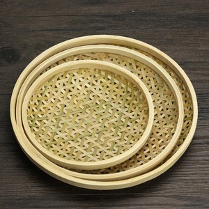 Set 4 Pcs Woven Bamboo Basket, Food Serving Basket, Wicker Bamboo Basket, Handmade Basket, Decorative Basket