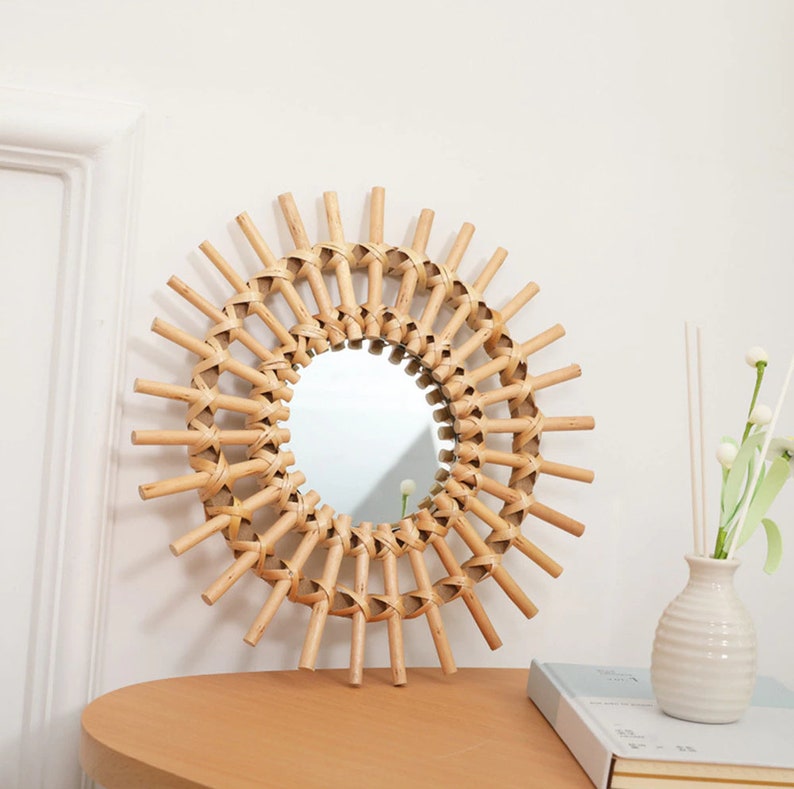 Rattan Mirror Sun Rattan Mirror Wall Decor Mirror Etsy