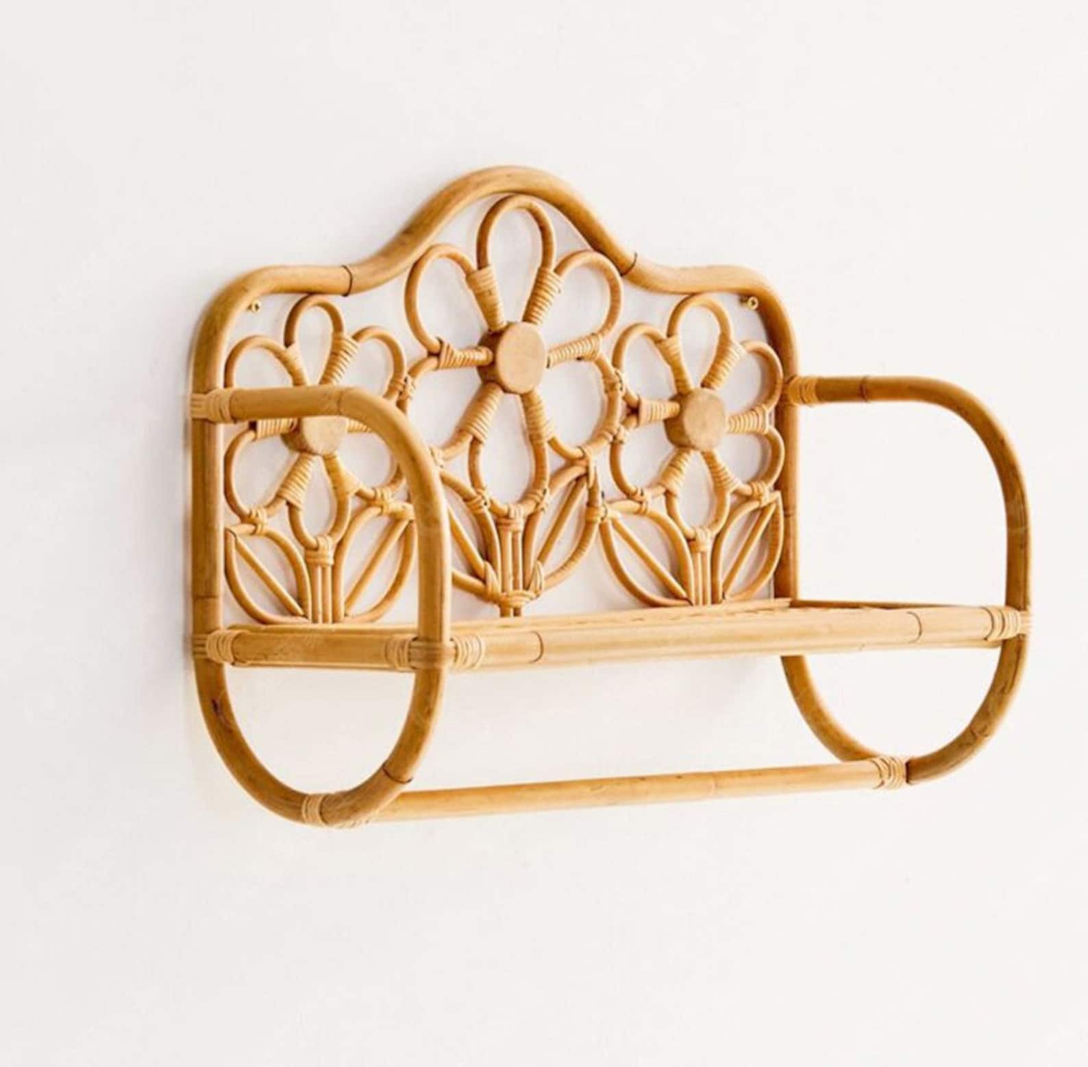 Rattan Wall Shelf Flowershaped Decor Storage Rack for Etsy