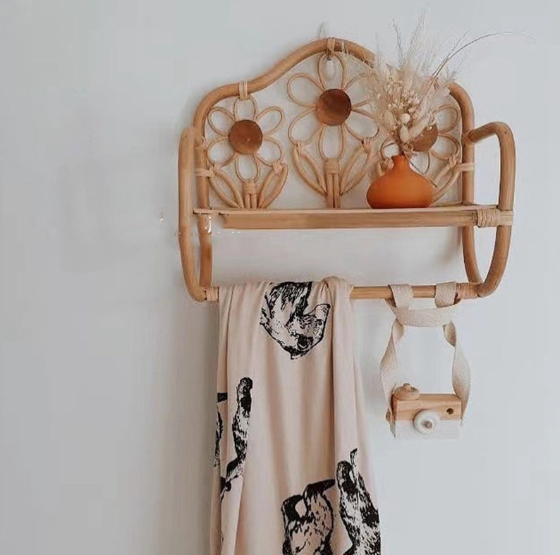 Rattan Wall Shelf Flowershaped Decor Storage Rack for Etsy