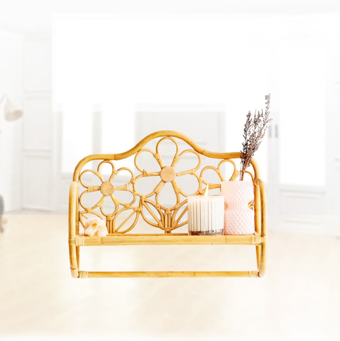 Rattan Wall Shelf Flowershaped Decor Storage Rack for Etsy