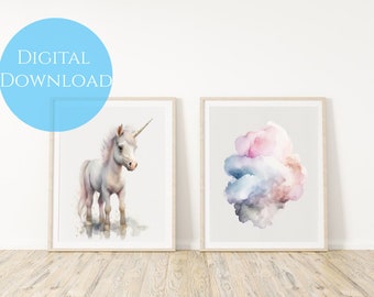 Unicorn Cloud Art Printable Nursery Child Playroom