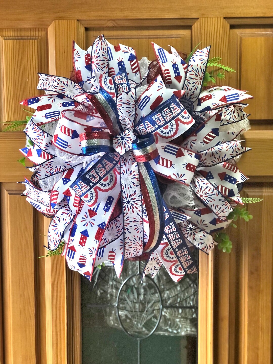 Patriotic Deco Mesh Wreath, 4th of July Front Door Wreath, Red White ...