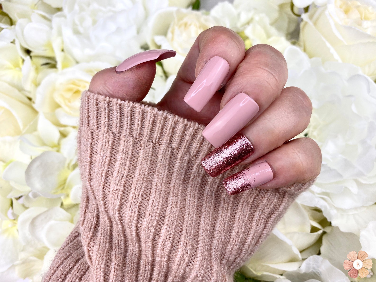 Hand Painted Press On False Nails SquareLong Natural Etsy