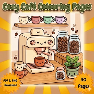 Cozy Café Coloring Book | Kawaii Coffee Pages | 30 Printable Pages